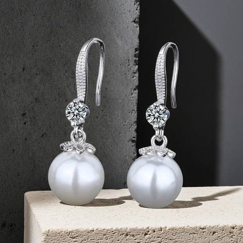 Load image 1 in gallery view. 925 Sterling Silver Natural Pearl Dangle Drop Earrings Gift for Women