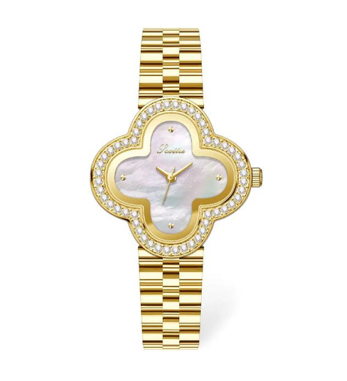 Load image 1 in gallery view. Scottie 9758 Luxury Flower Dial Quartz Watch Stainless Steel Gold White Band 20BAR Waterproof