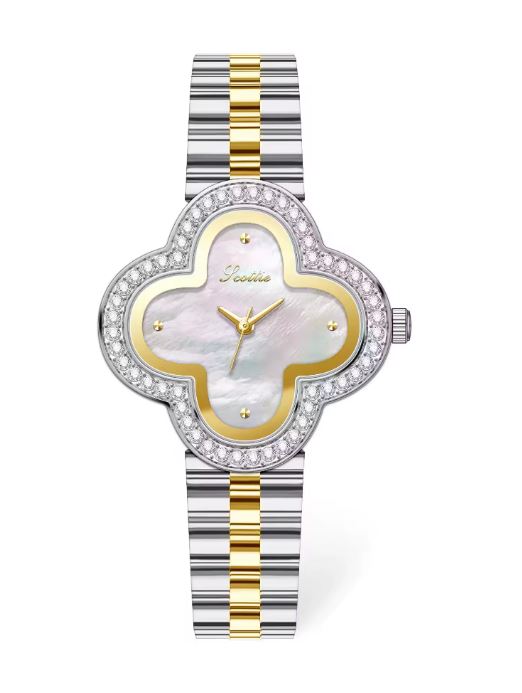 Scottie 9758 Luxury Flower Dial Quartz Watch Stainless Steel Band 20BAR Waterproof