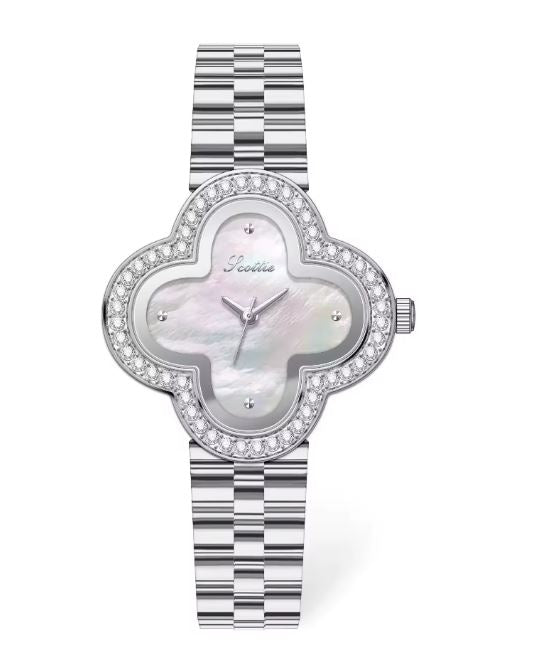 Scottie 9758 Luxury Flower Dial Quartz Watch Stainless Steel Band 20BAR Waterproof