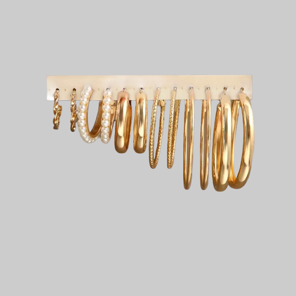 Vintage Gold Hoop Earrings Set for Women Boho Metal Circle Geometric Twist Pearl Dangle Earrings