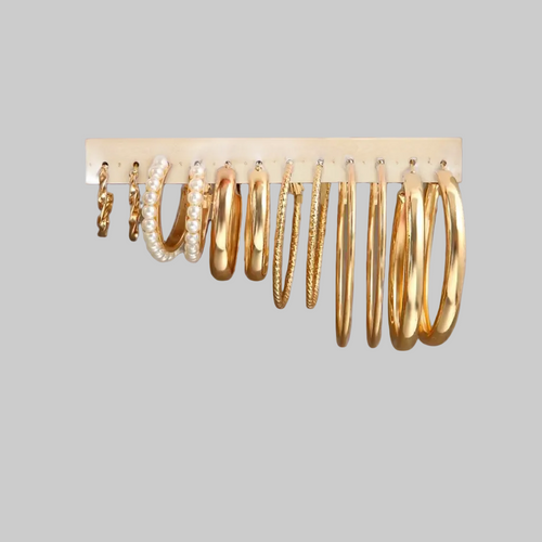 Load image 1 in gallery view. Vintage Gold Hoop Earrings Set for Women Boho Metal Circle Geometric Twist Pearl Dangle Earrings