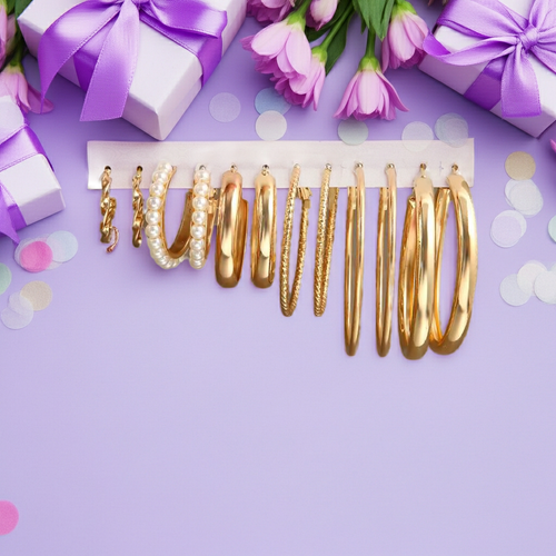 Load image 1 in gallery view. Vintage Gold Hoop Earrings Set for Women Boho Metal Circle Geometric Twist Pearl Dangle Earrings