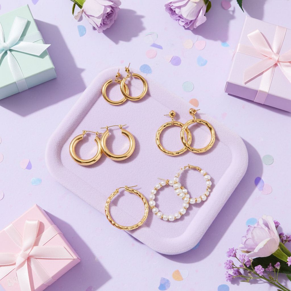 Vintage Gold Hoop Earrings Set for Women Boho Metal Circle Geometric Twist Pearl Dangle Earrings